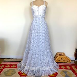 Vintage 70s GUNNE SAX Floral Corset Cottagecore Maxi Dress